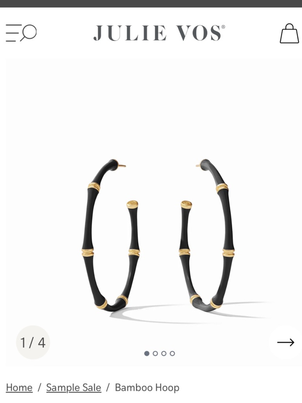 Julie Vos 18 carat gold plate Obsidian Black Hoop Earrings